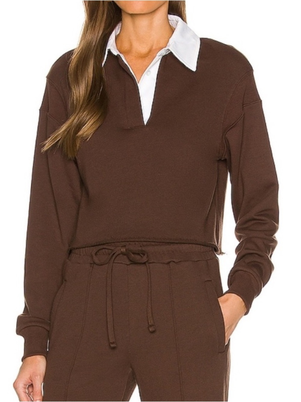 NWT TWENTY Montreal Brown Sunnyside Cropped Rugby Sweatshirt Medium